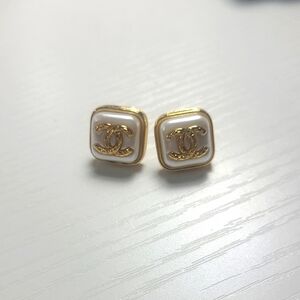 Gold and Cream Square Earrings